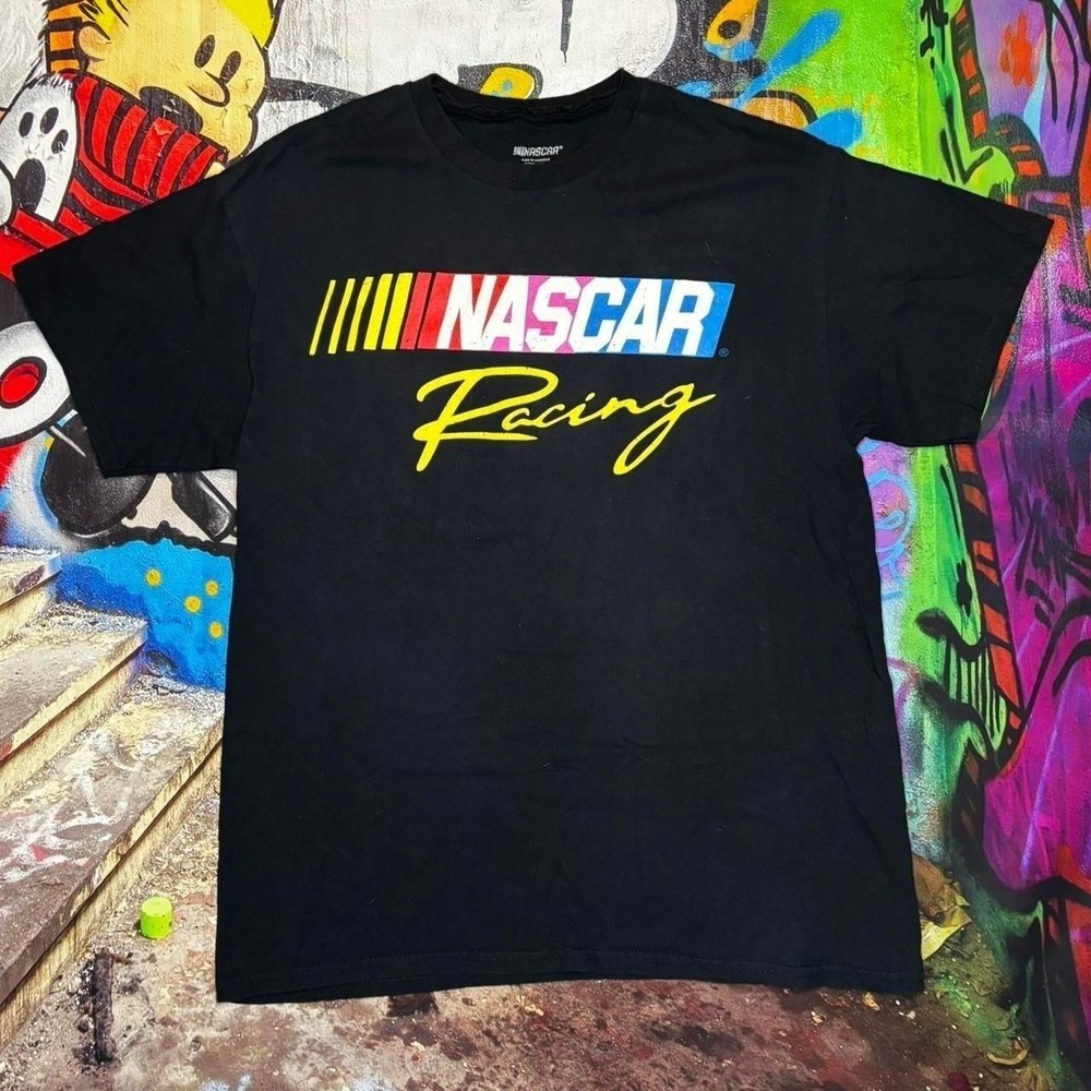NASCAR Racing Logo T Shirt Black Graphic Tee Size L Fits M Honduras